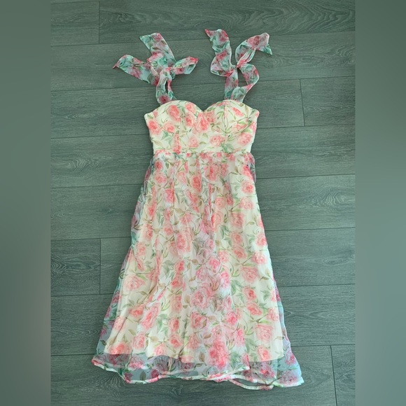 Maniju Korea dress flowers roses Medium new M midi length - Picture 2 of 7